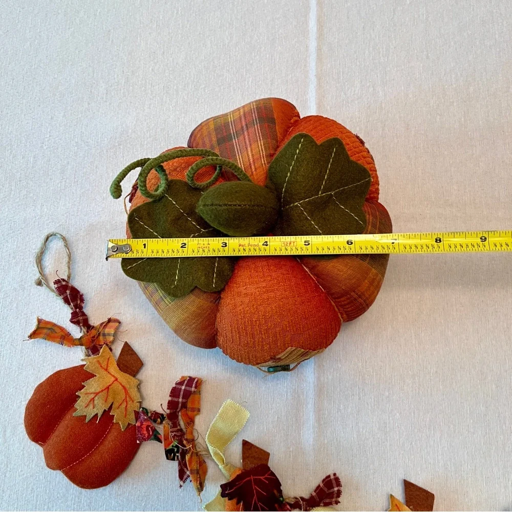 Handcrafted Felt Bundle Swag Patchwork Plaid Stuffed Pumpkins Fall Thanksgiving